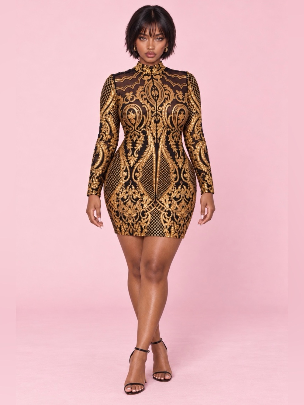 Gold Baroque Sheath Dress - Black/Gold